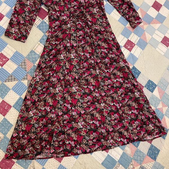 Vintage 80s does 40s BRELI ORIGINALS Secretary Dress Floral Rayon Maxi Medium - Picture 14 of 15